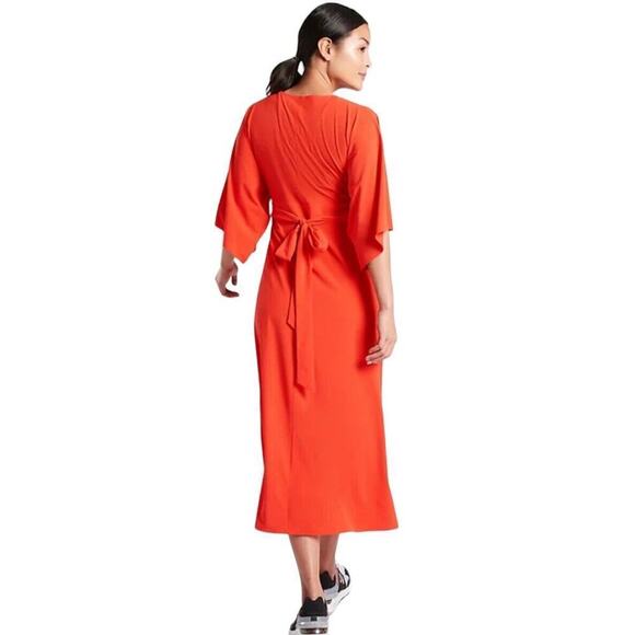 Athleta Size S Calistoga Wrap Midi Dress Swim Cover Up Orange Kimono UPF Stretch - Picture 8 of 15